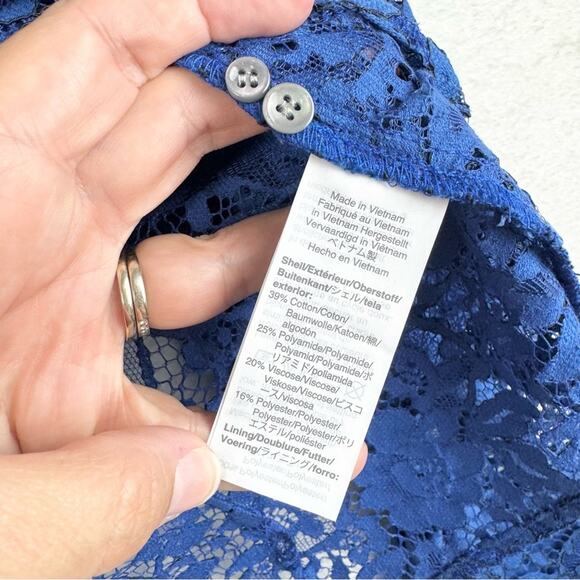 J.Crew Classic-Fit Lace Button-Up Top Royal Blue Size 10 Cocktail Office Dressy - Picture 12 of 14